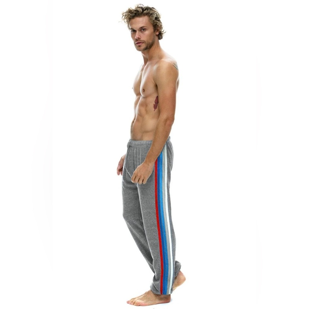 Aviator Nation Gray Sweatpants with Blue and Red Stripes